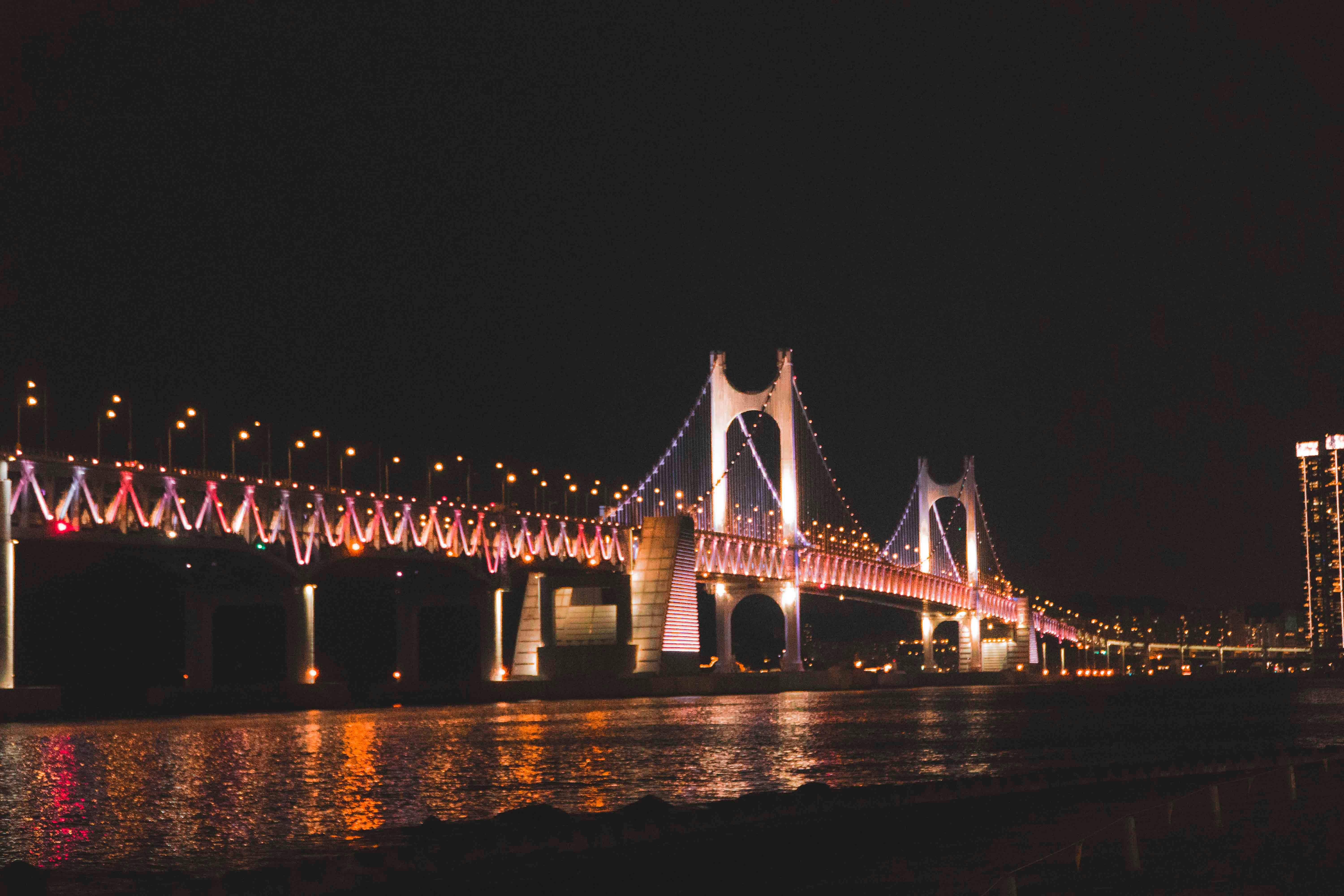 Gwangan Bridge illuminated at night